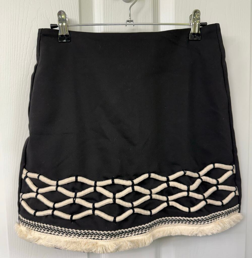 Murau skirt skort NWT $598 Small black cream rope details fringe ruffle